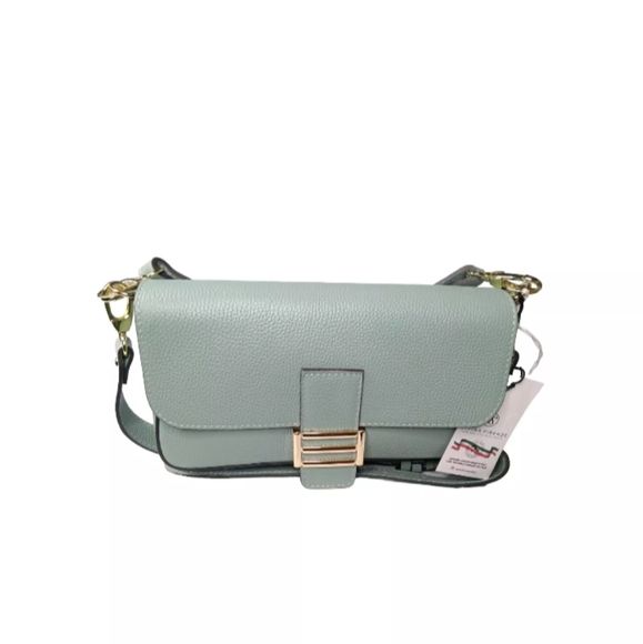 DIVINA FIRENZE Made In Italy Leather Baquette Flap Over Shoulder Crossbody Bag
